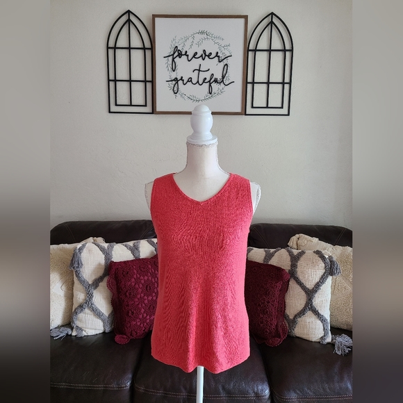 Double D Ranch Tops - Double D Ranch Women's Size Small Pink V-Neck Tank Top Linen Blend Classic